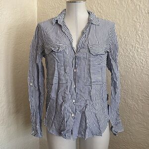 Zara Blue White Stripe Button Down Blouse Shirt Medium